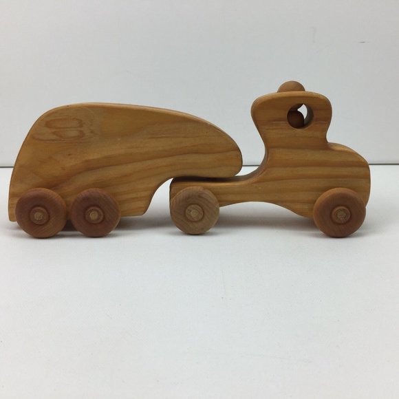 Wooden Toy Pretend Truck Cab Trailer Wheeled Detachable Kids Preschool